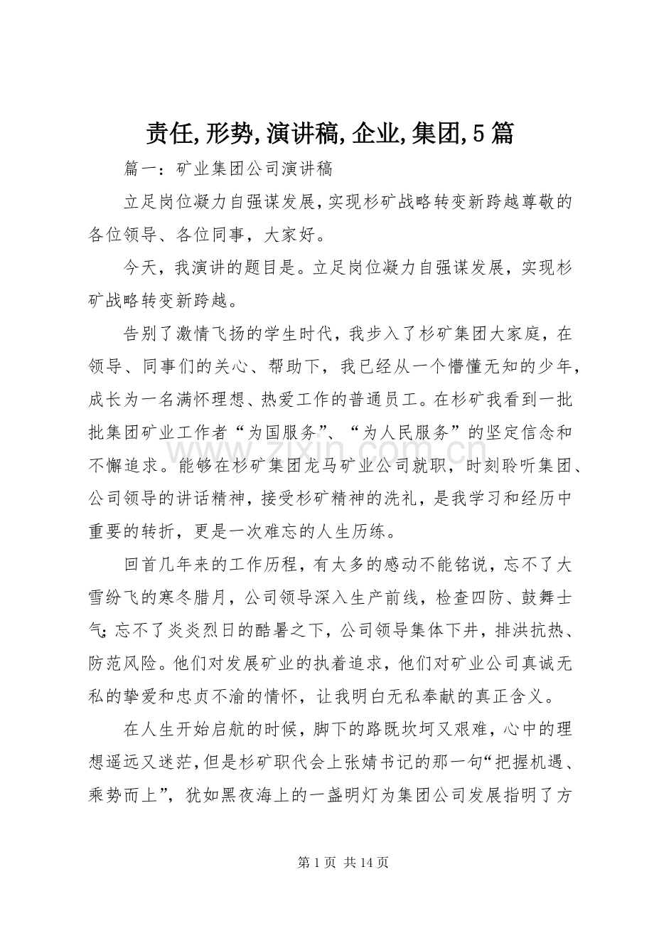 责任,形势,致辞演讲稿,企业,集团,5篇.docx_第1页