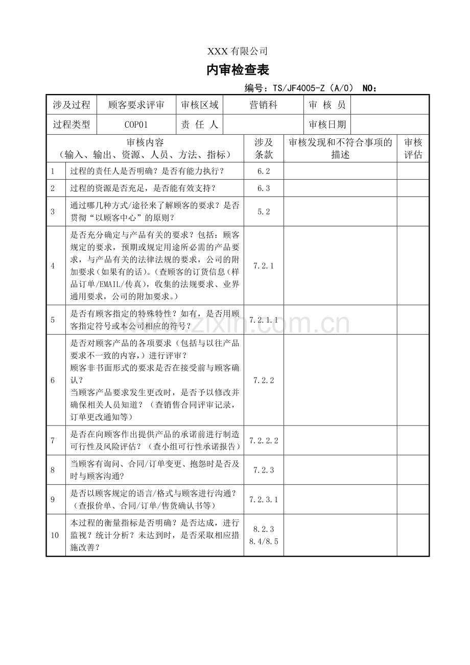 TS16949过程内审检查表( 48页).docx_第1页