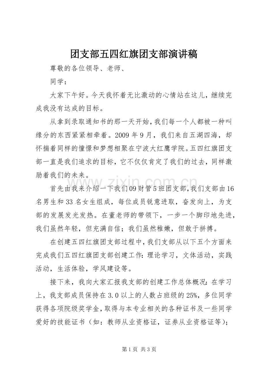 团支部五四红旗团支部演讲致辞.docx_第1页