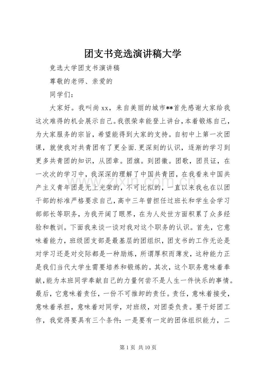 团支书竞选演讲稿范文大学.docx_第1页