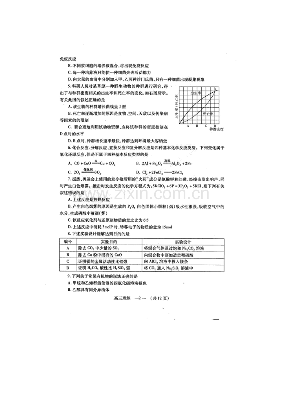 福建省福州市XXXX届高中毕业班质量检查(理综)(扫描版).docx_第2页