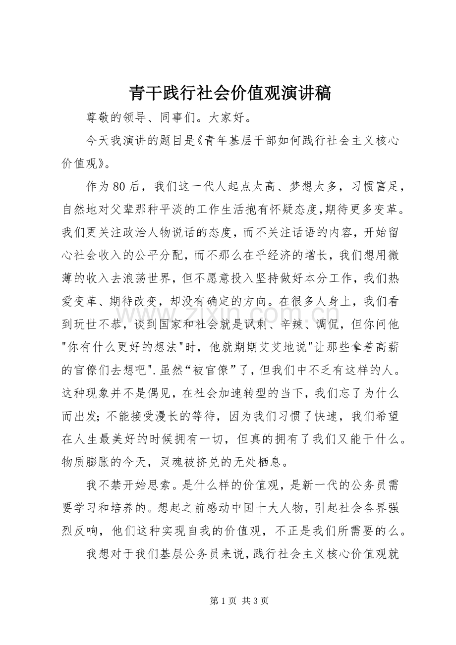 青干践行社会价值观演讲稿范文.docx_第1页