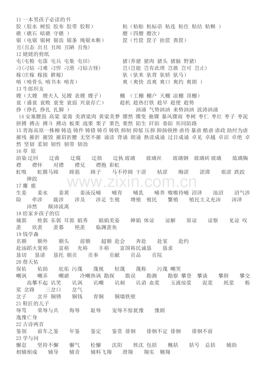 苏教版小学语文六年级上册生字词词语组词.doc_第2页