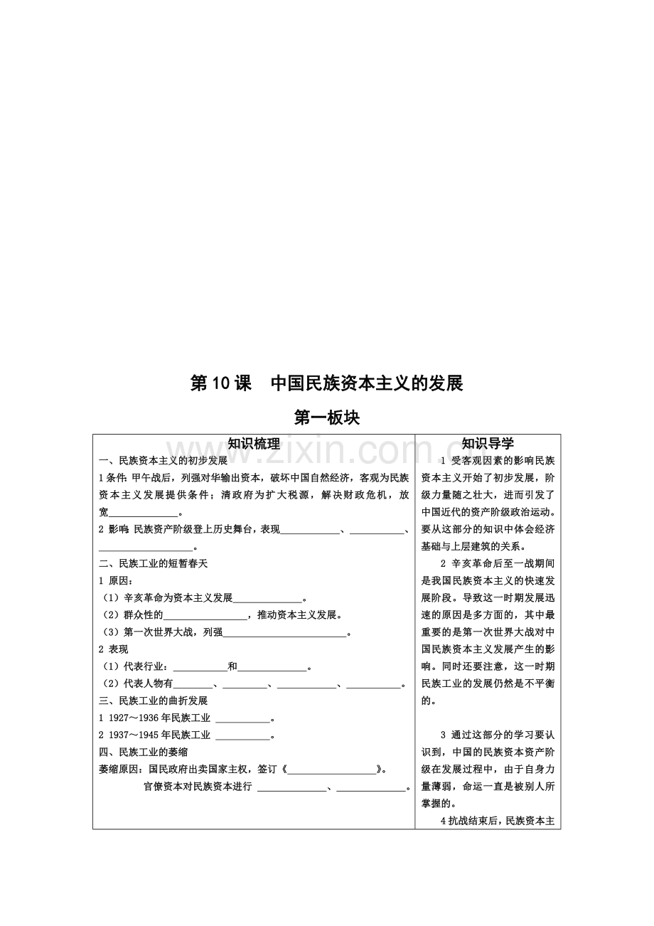 中国民族资本主义的发展培训课程.docx_第1页