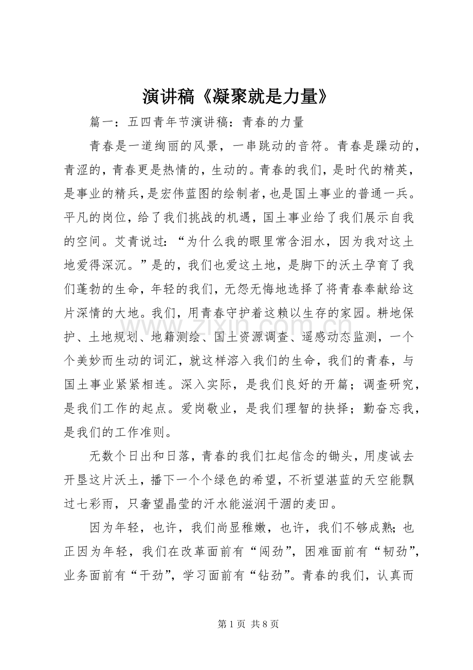 演讲致辞《凝聚就是力量》.docx_第1页