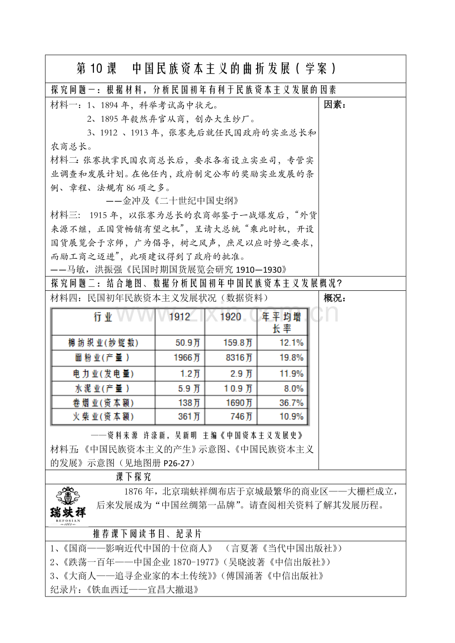 第七课民族资本主义的曲折发展.doc_第1页