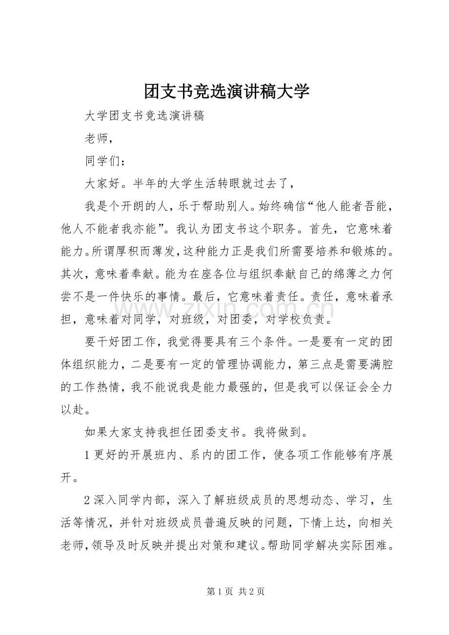 团支书竞选致辞演讲稿大学.docx_第1页