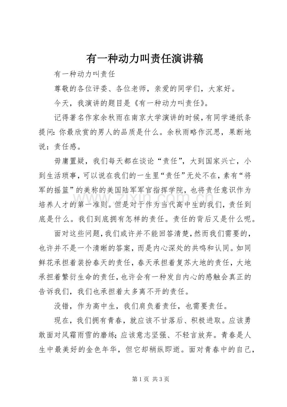 有一种动力叫责任演讲稿范文.docx_第1页