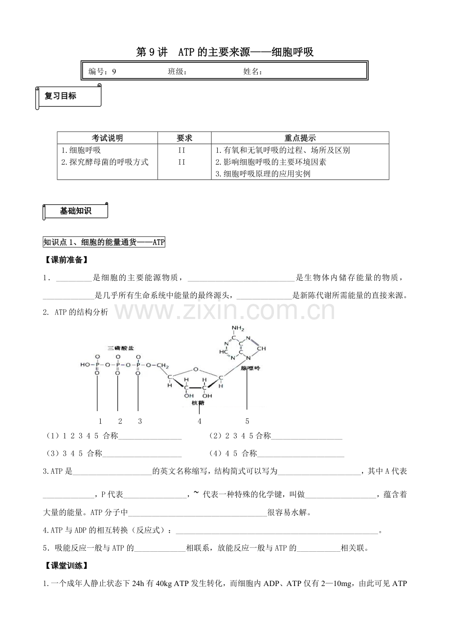 第9讲细胞呼吸.docx_第1页