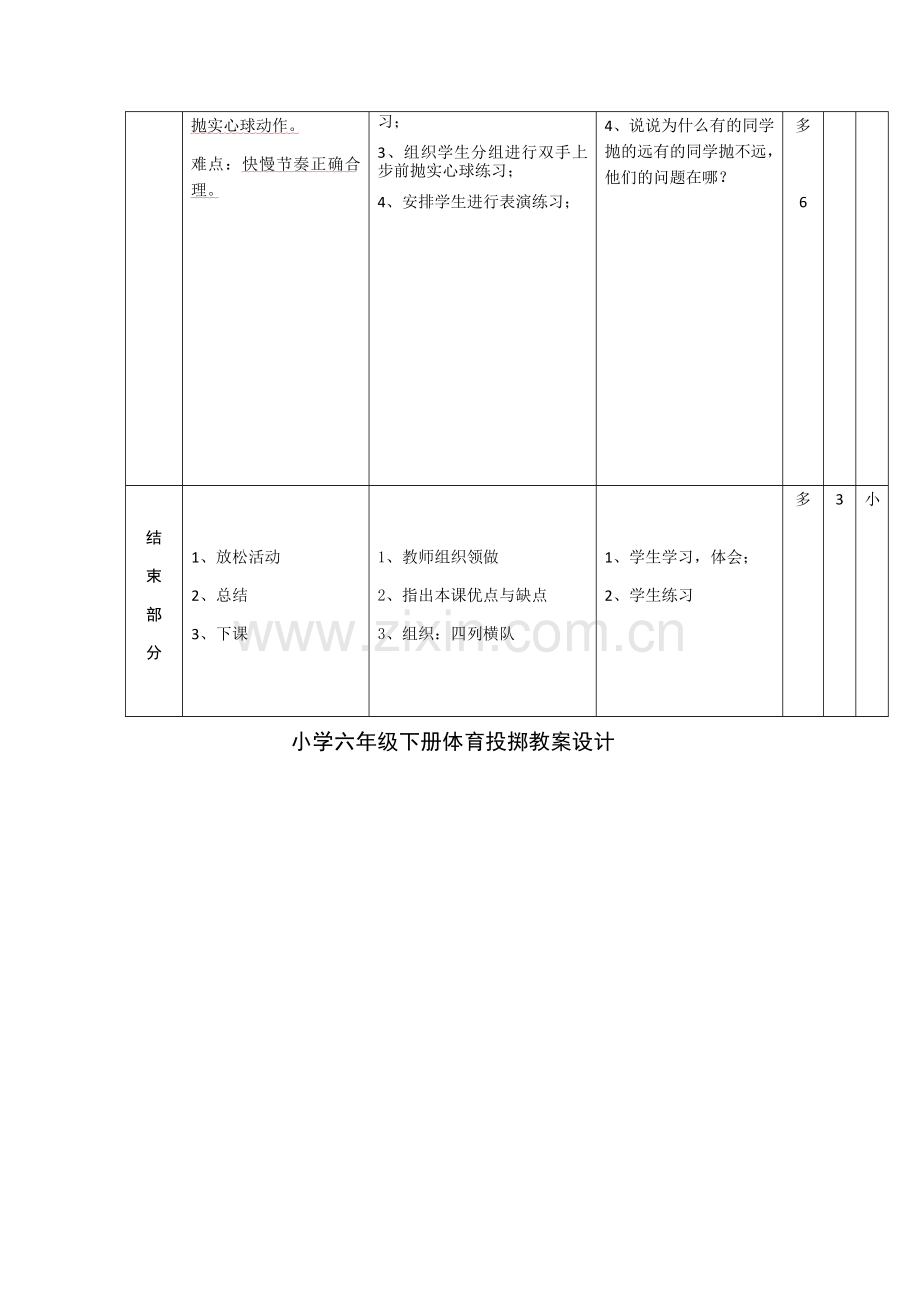 小学六年级下册投掷实心球教案设计.docx_第2页