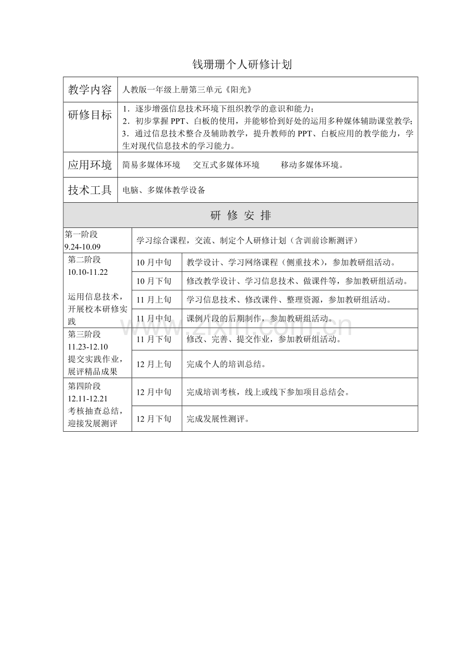 钱珊珊个人研修计划.doc_第1页