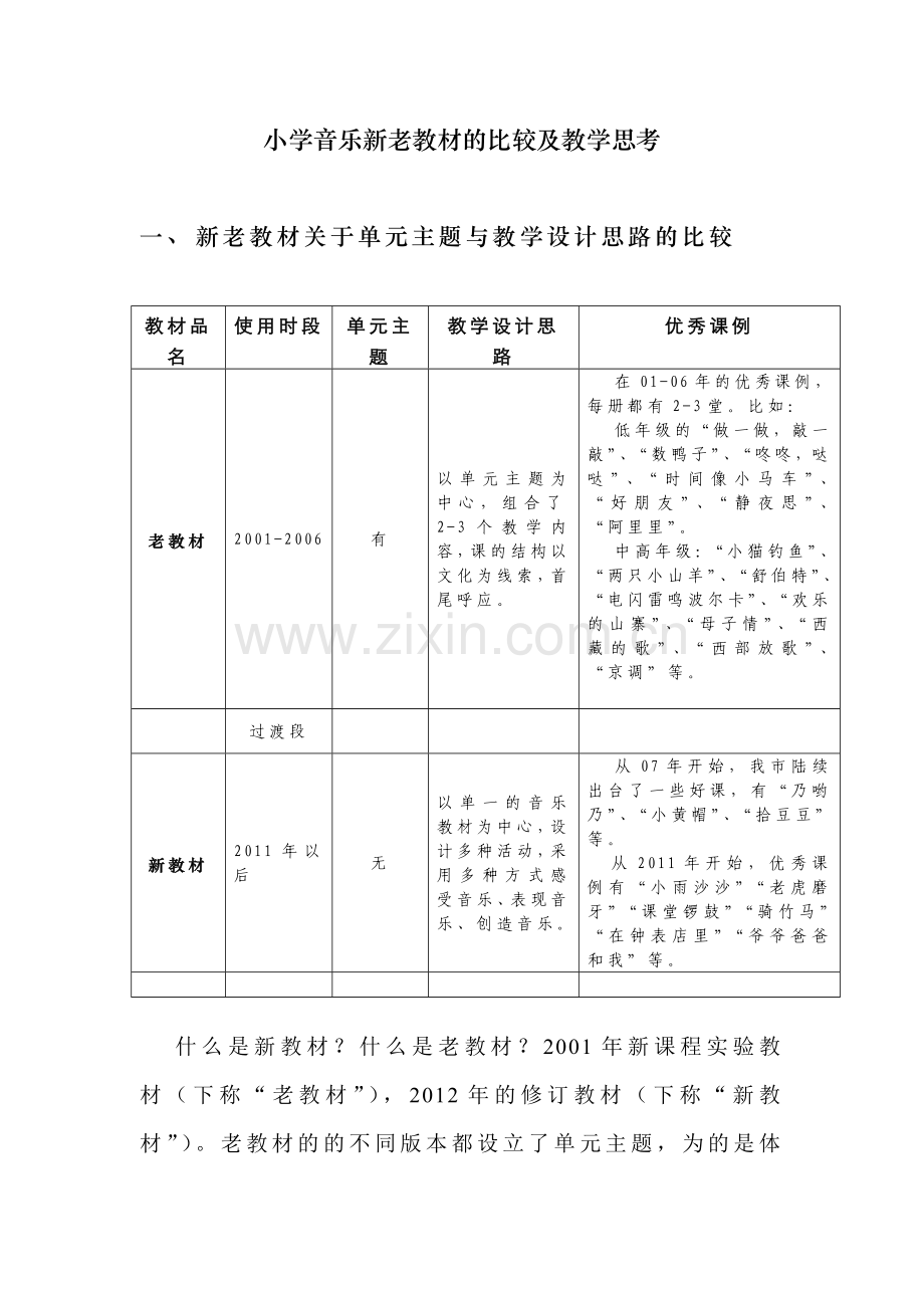 小学音乐新老教材的比较及教学思考.doc_第1页