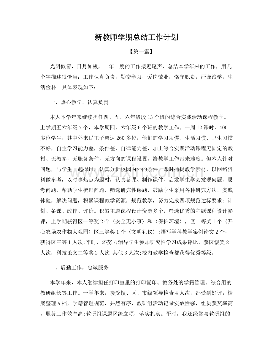 新教师学期总结工作计划.docx_第1页