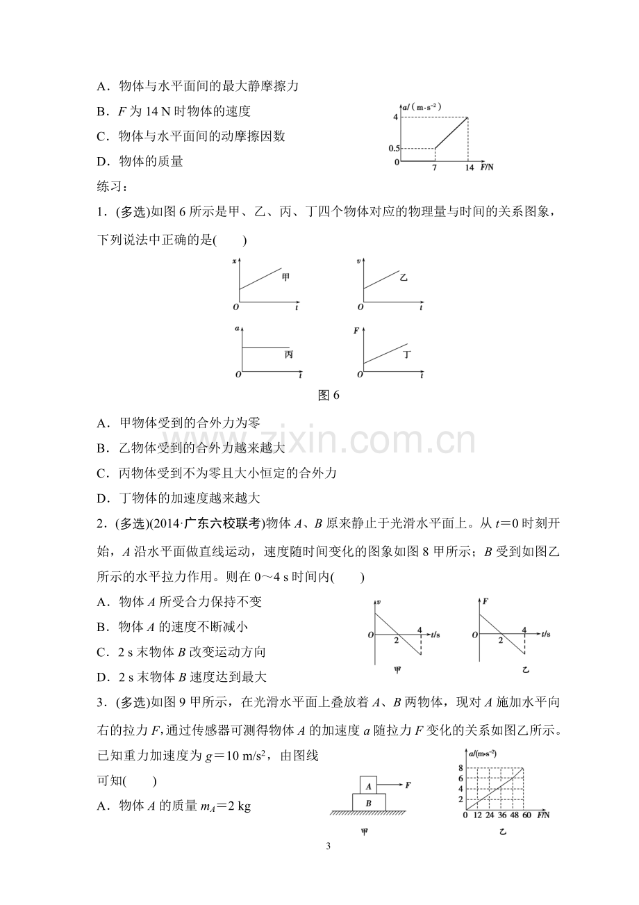 牛顿运动定律综合应用（专题二图象专题学生版））.doc_第3页