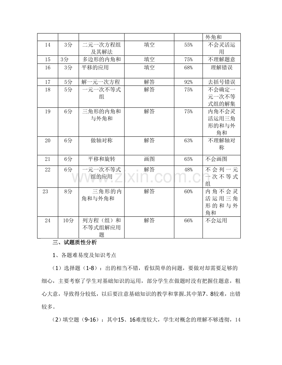 七年级期末数学试卷分析.doc_第2页