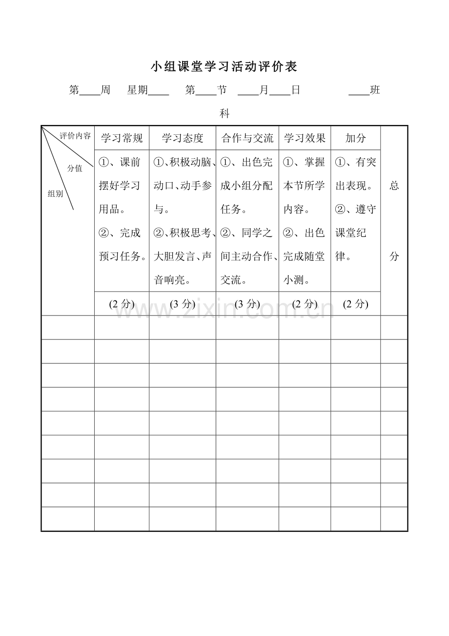 小组课堂学习活动评价表.doc_第1页