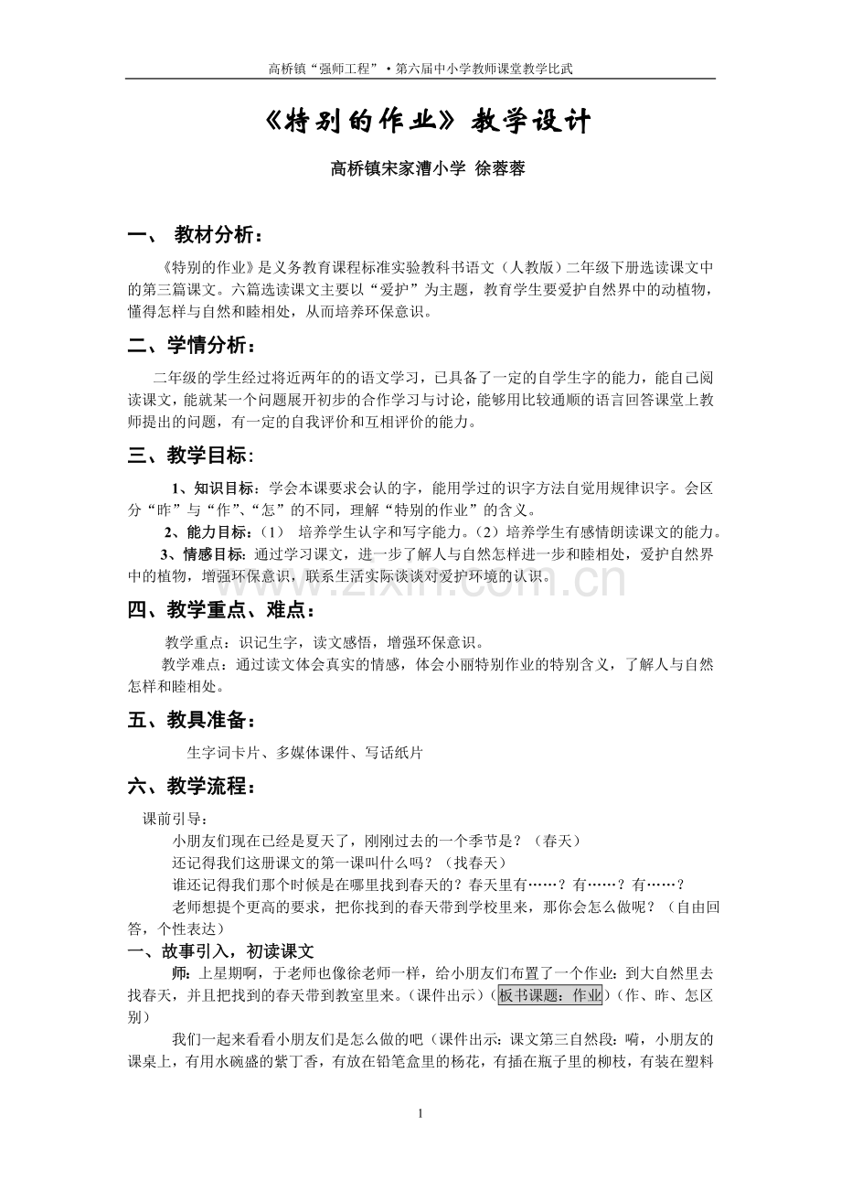 特别的作业教案设计.doc_第1页