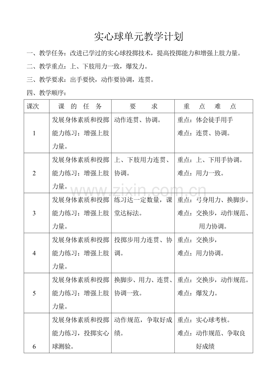 实心球单元教学计划.doc_第1页