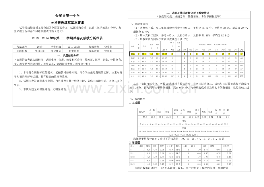 高中政治期末试卷及考试成绩分析报告.doc_第1页