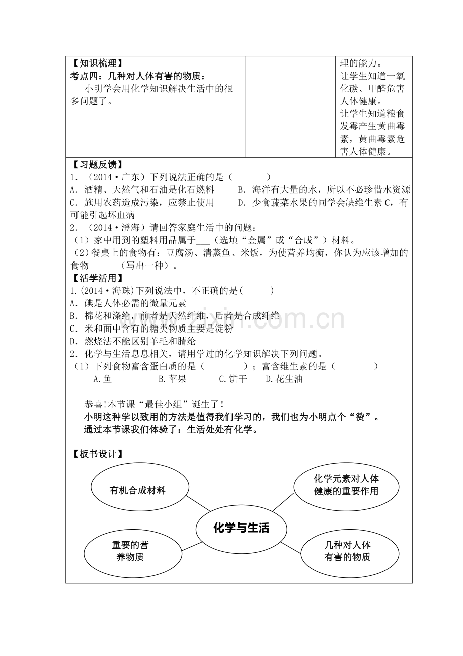 第十二单元《化学与生活》复习教学设计.doc_第3页