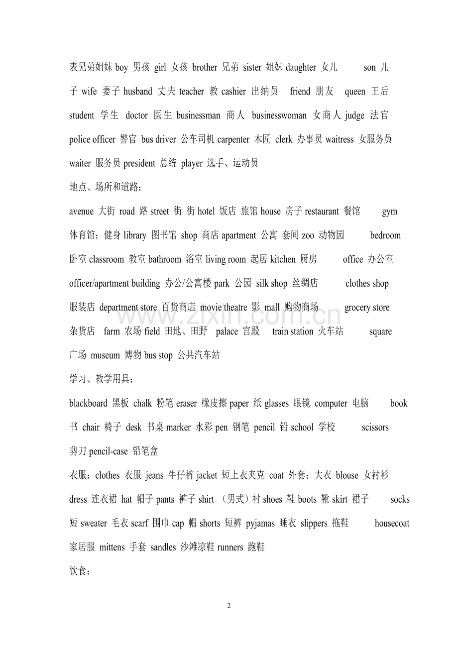 冀教版小学英语单词最详细、准确归类表.doc_第2页