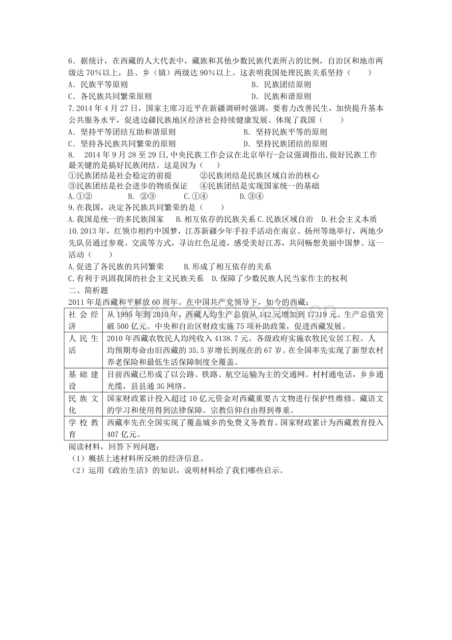 处理民族关系的基本原则高一政治学案.doc_第3页