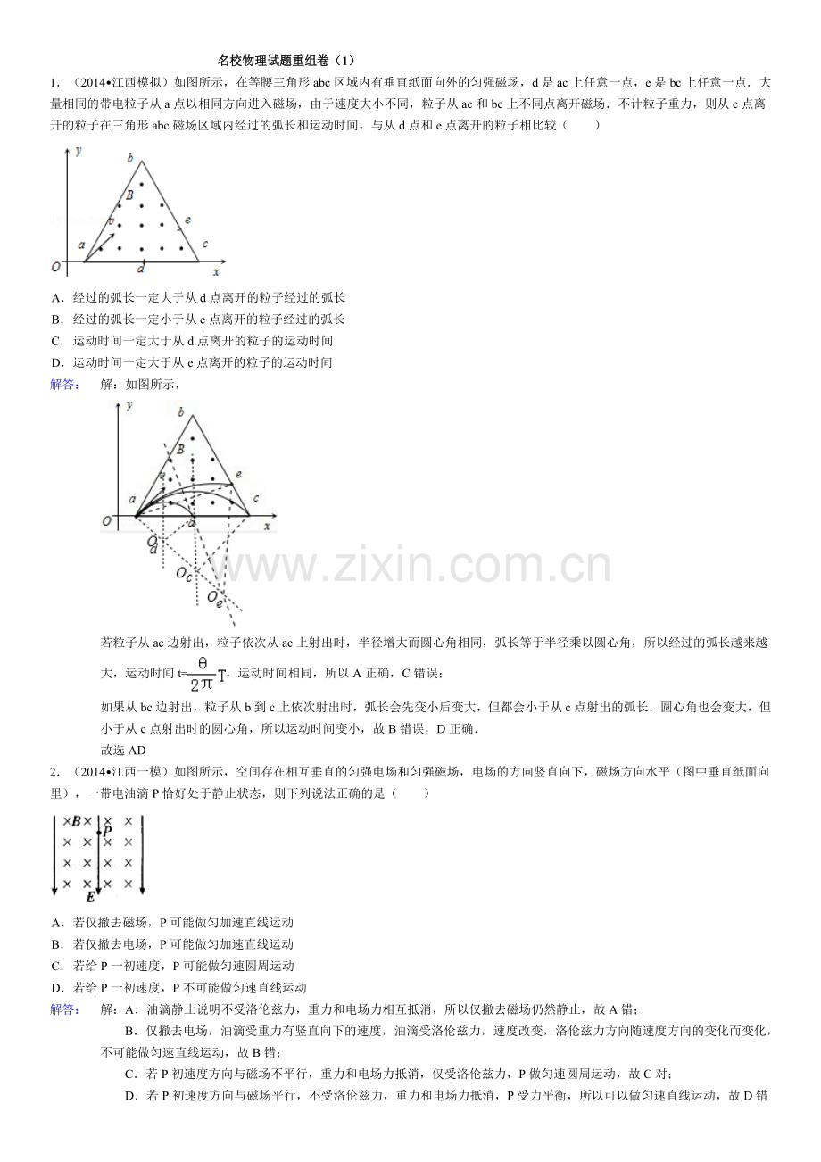 高中物理磁场部分难题专练.doc_第1页