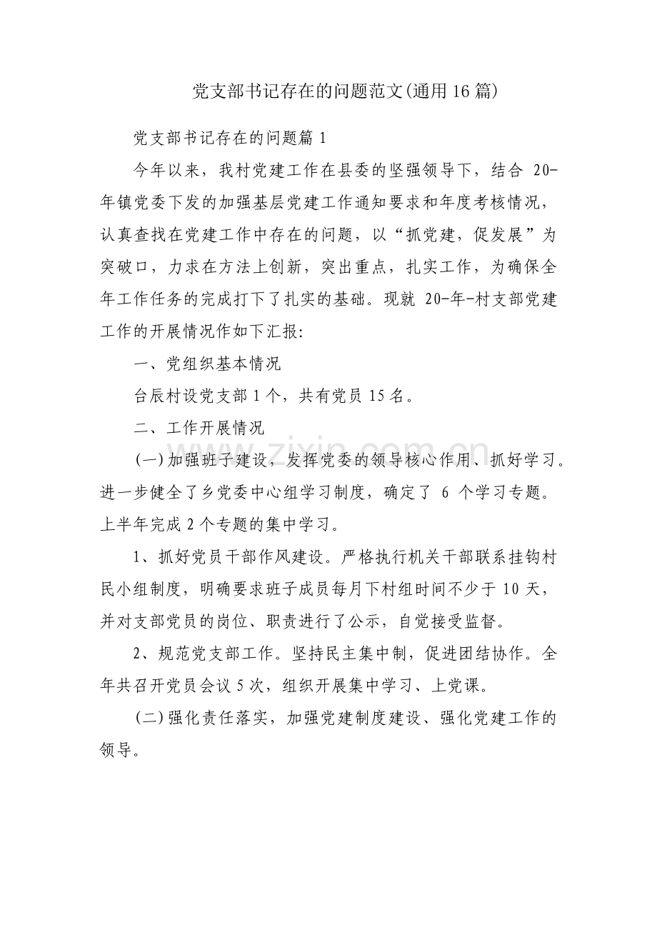 党支部书记存在的问题范文(通用16篇).pdf_第1页