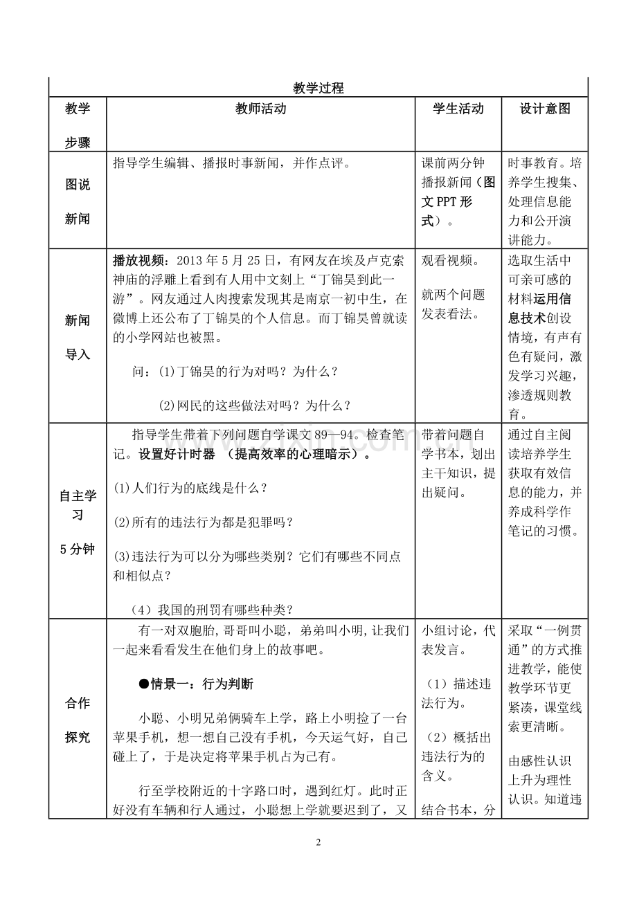 七年级下册第七课第二框《法不可违》教学设计.doc_第2页