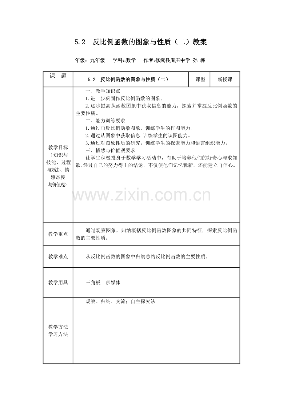 反比例函数的图像与性质—孙桦.doc_第1页