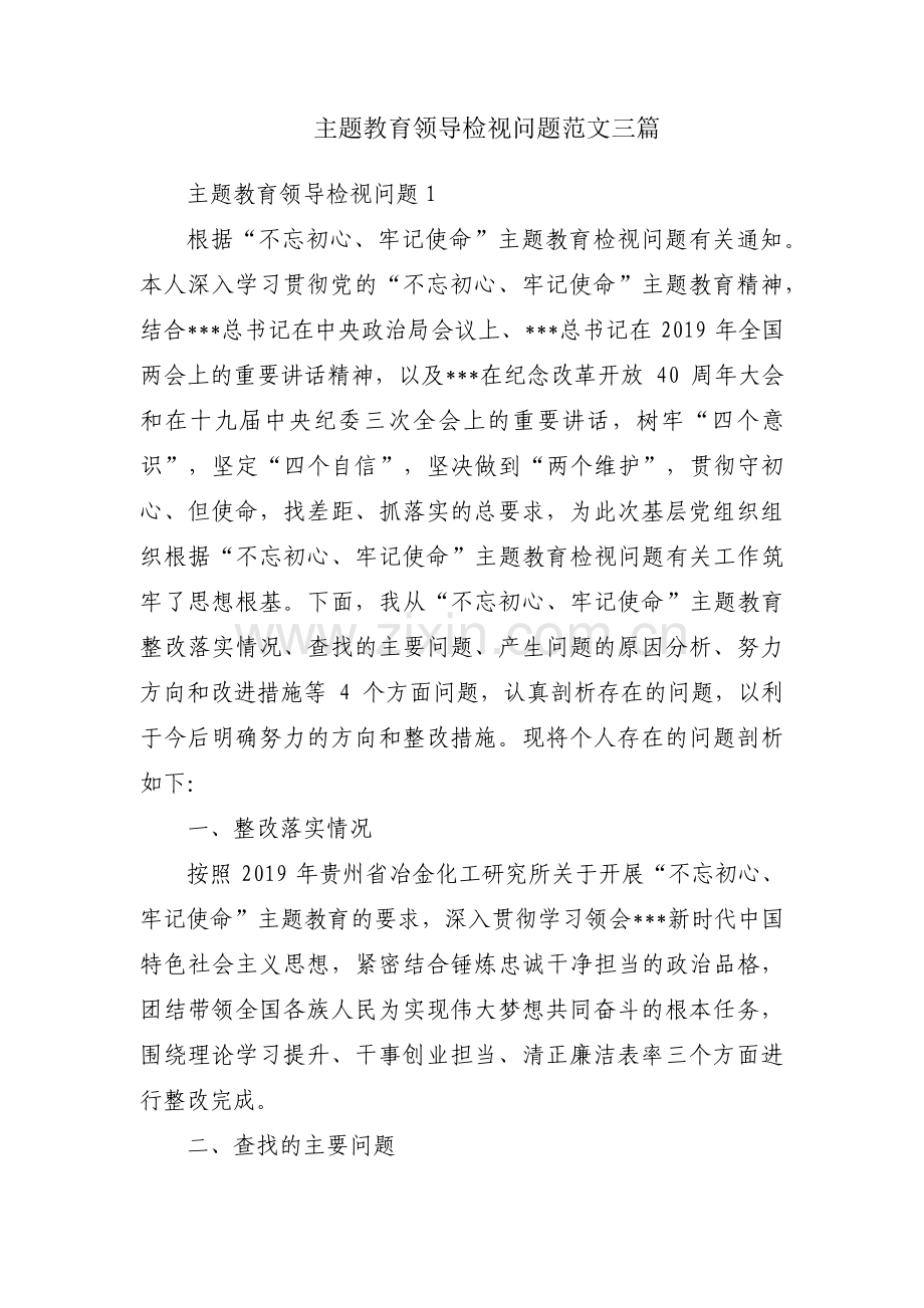 主题教育领导检视问题范文三篇.pdf_第1页