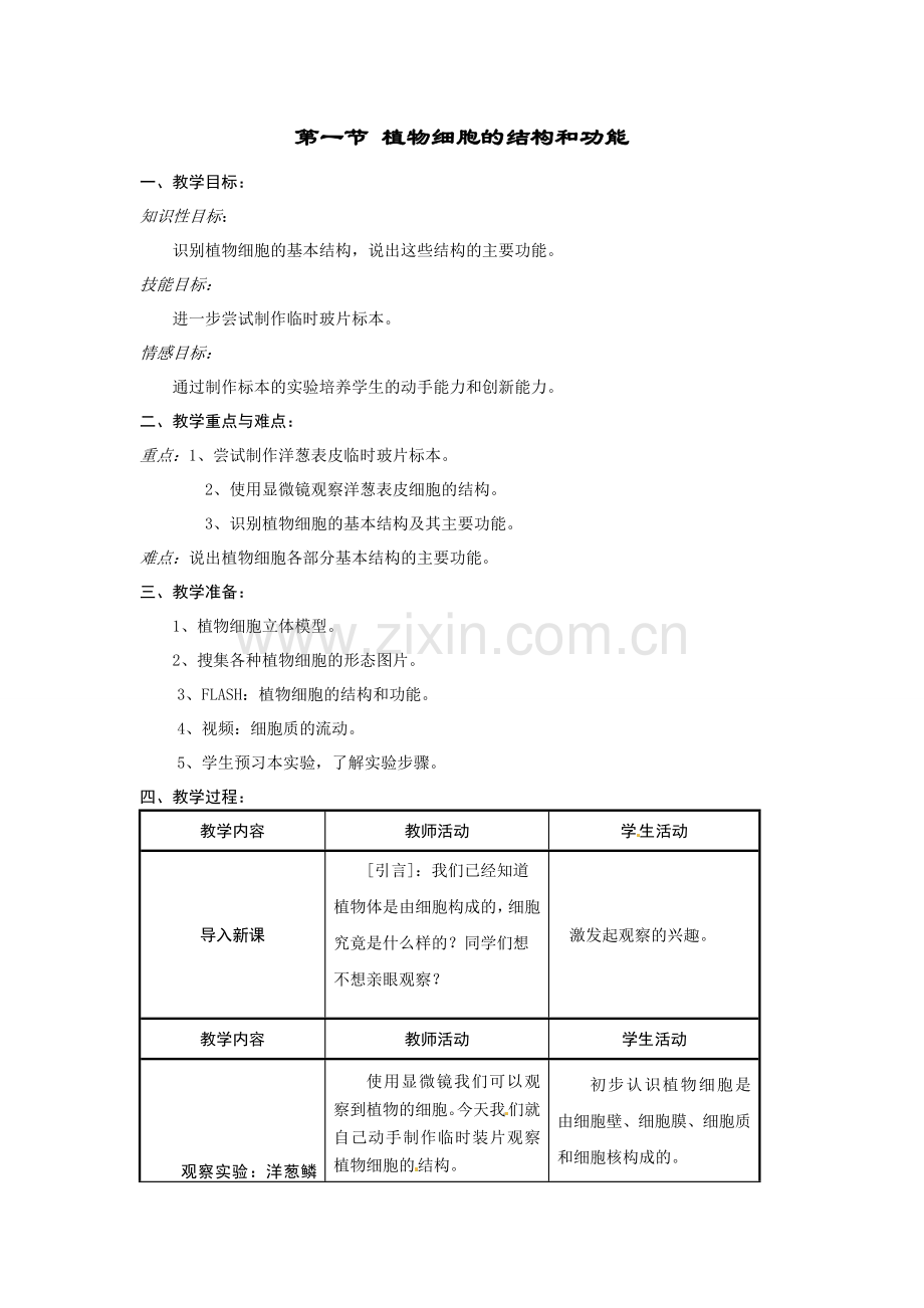 植物细胞的结构和功能.doc_第1页