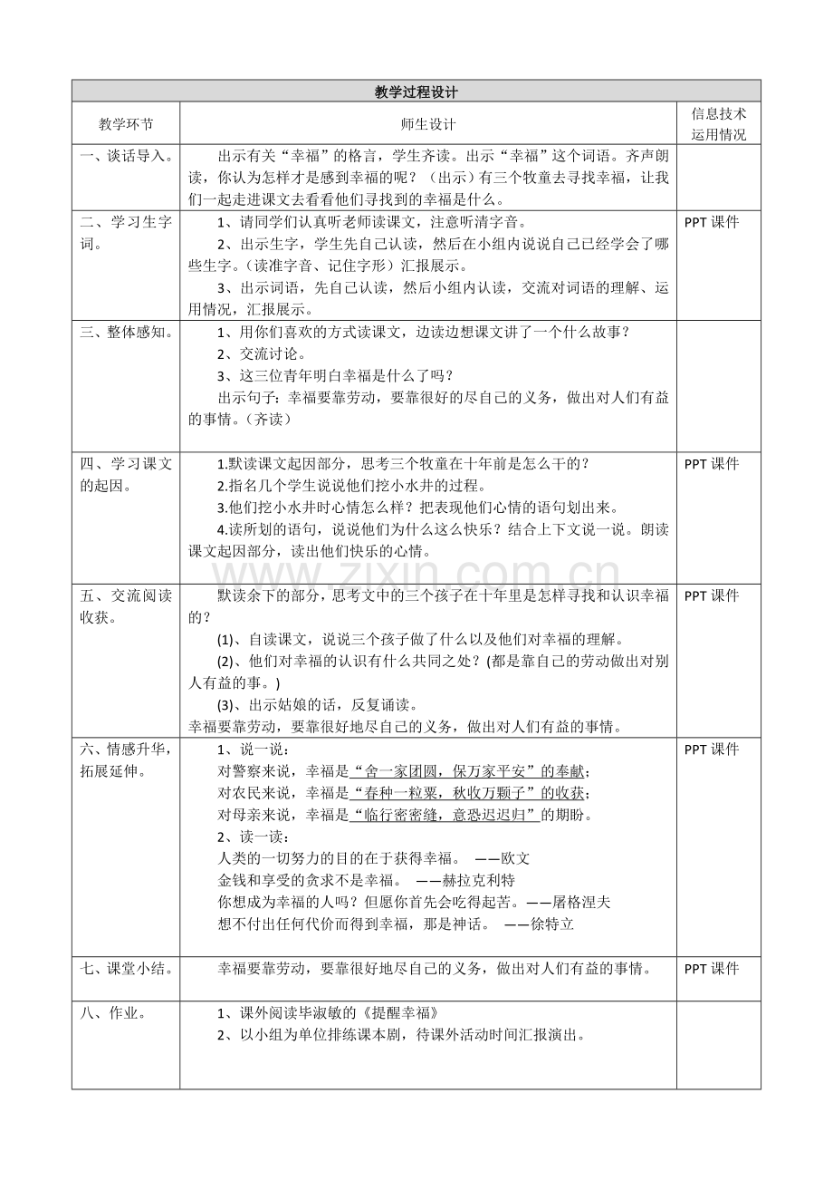 四年级语文《幸福是什么》重难点分析及教学设计表单.doc_第2页