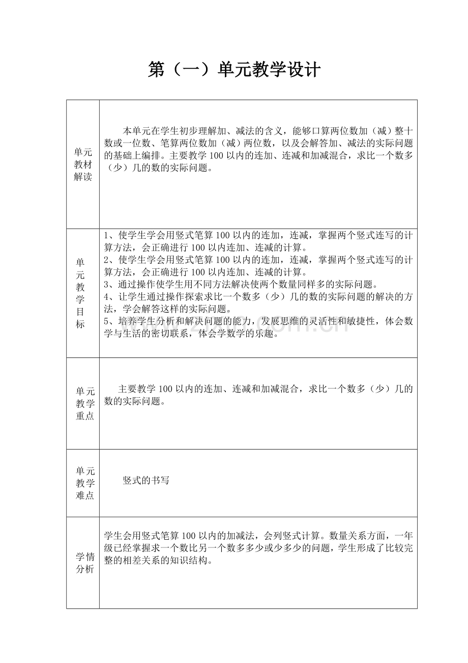 苏教版二年级上册数学第一单元教学设计.doc_第1页