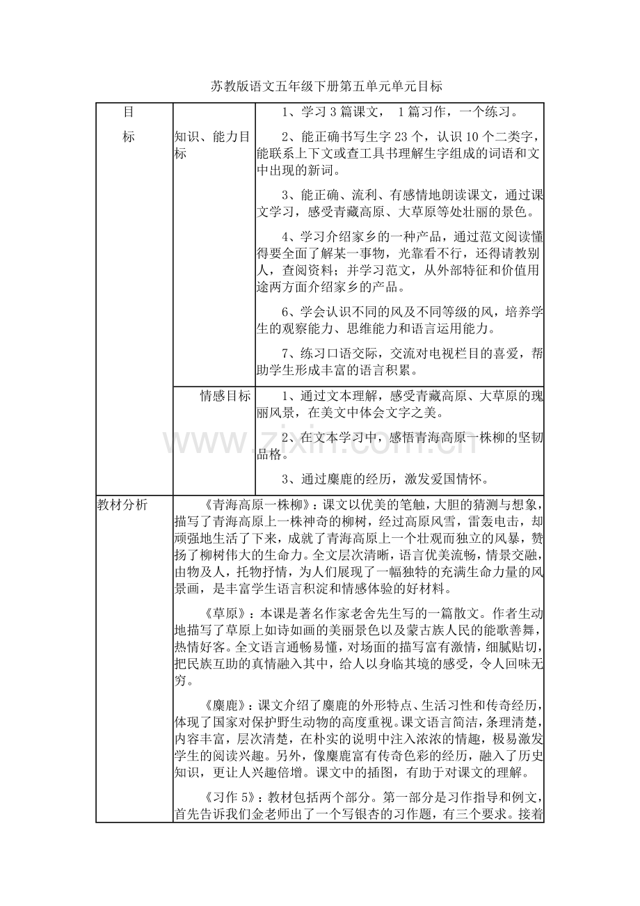 六上第五单元单元目标.doc_第1页