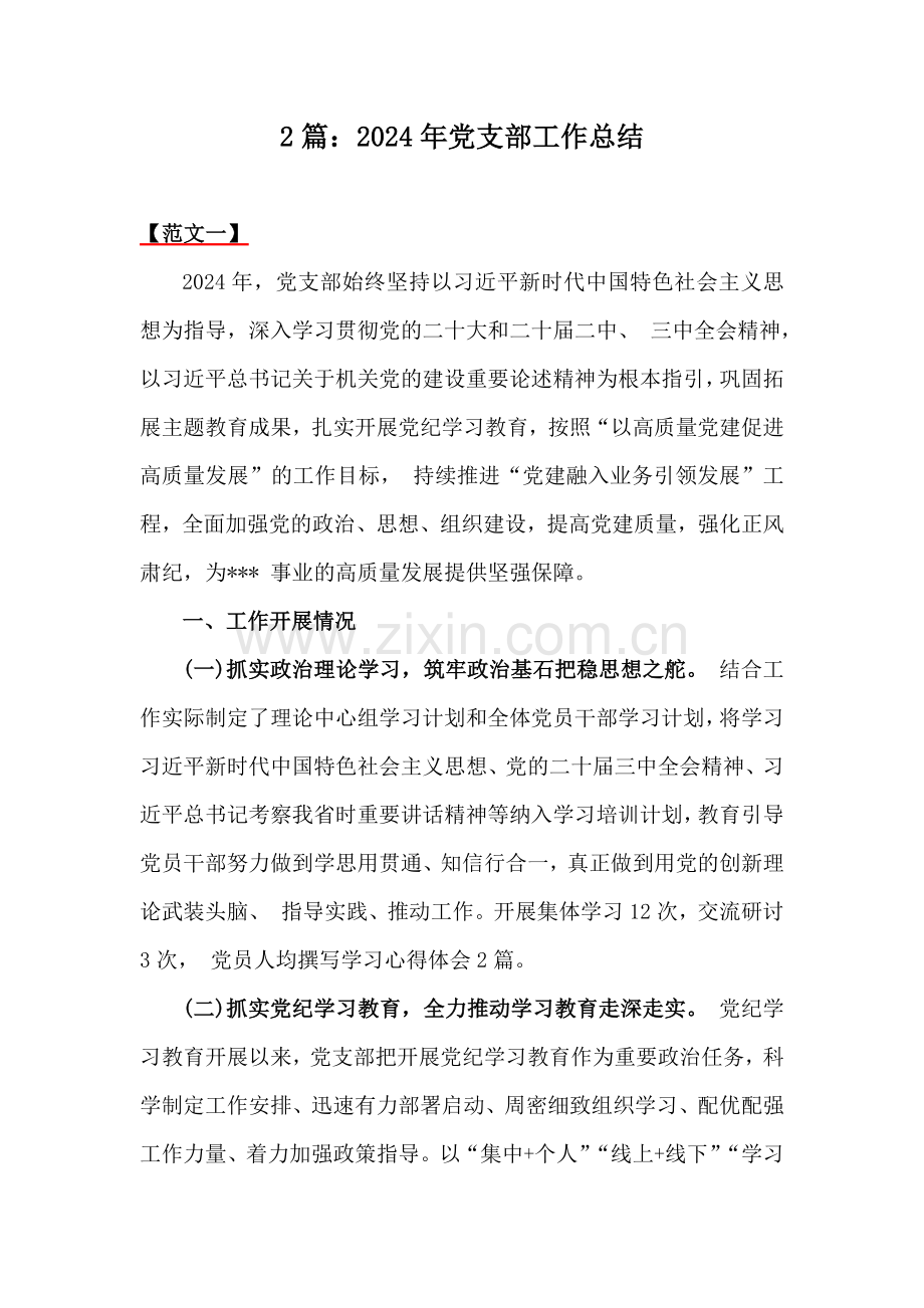 2篇：2024年党支部工作总结.docx_第1页