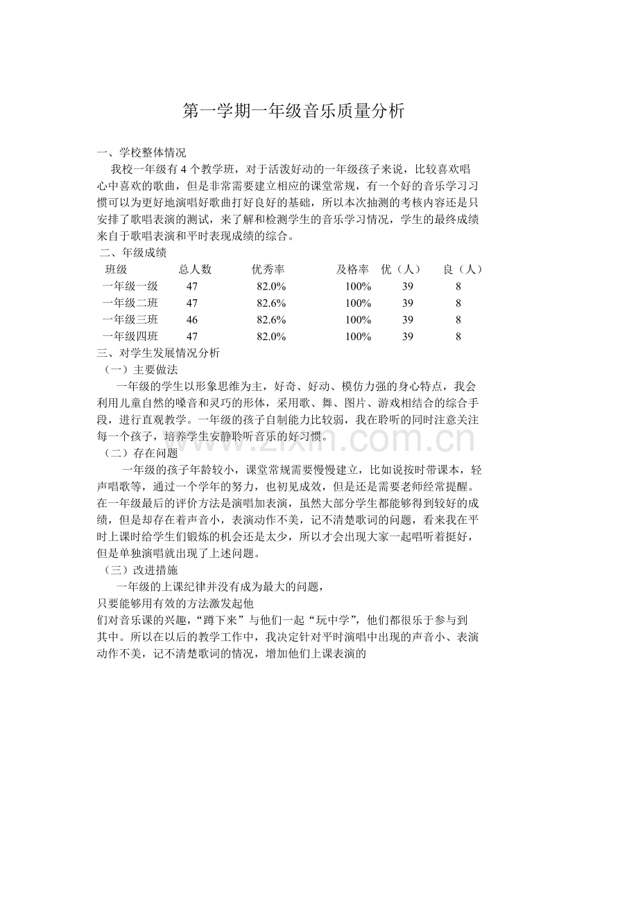 第一学期一年级音乐质量分析.doc_第1页