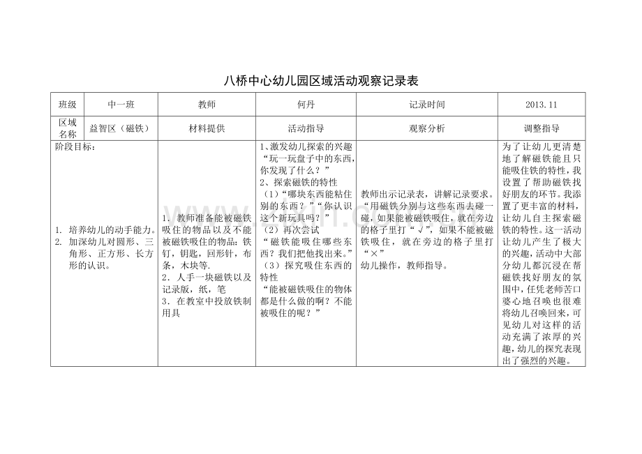 区域活动观察记录表(好玩的磁铁）.doc_第2页