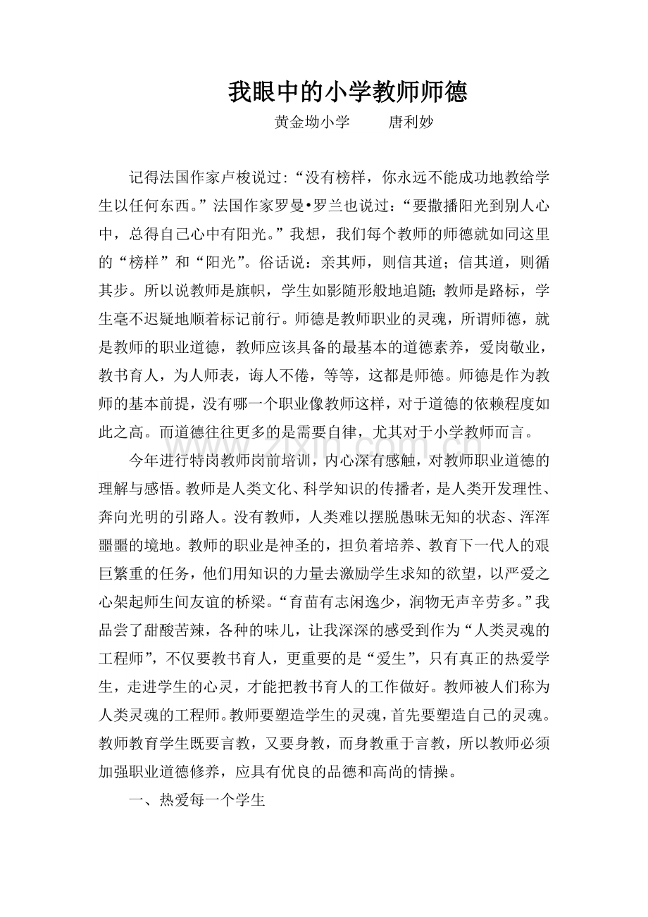 我眼中的小学教师师德.doc_第1页