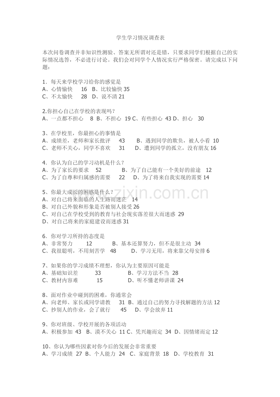 学生学习情况调查表.doc_第1页