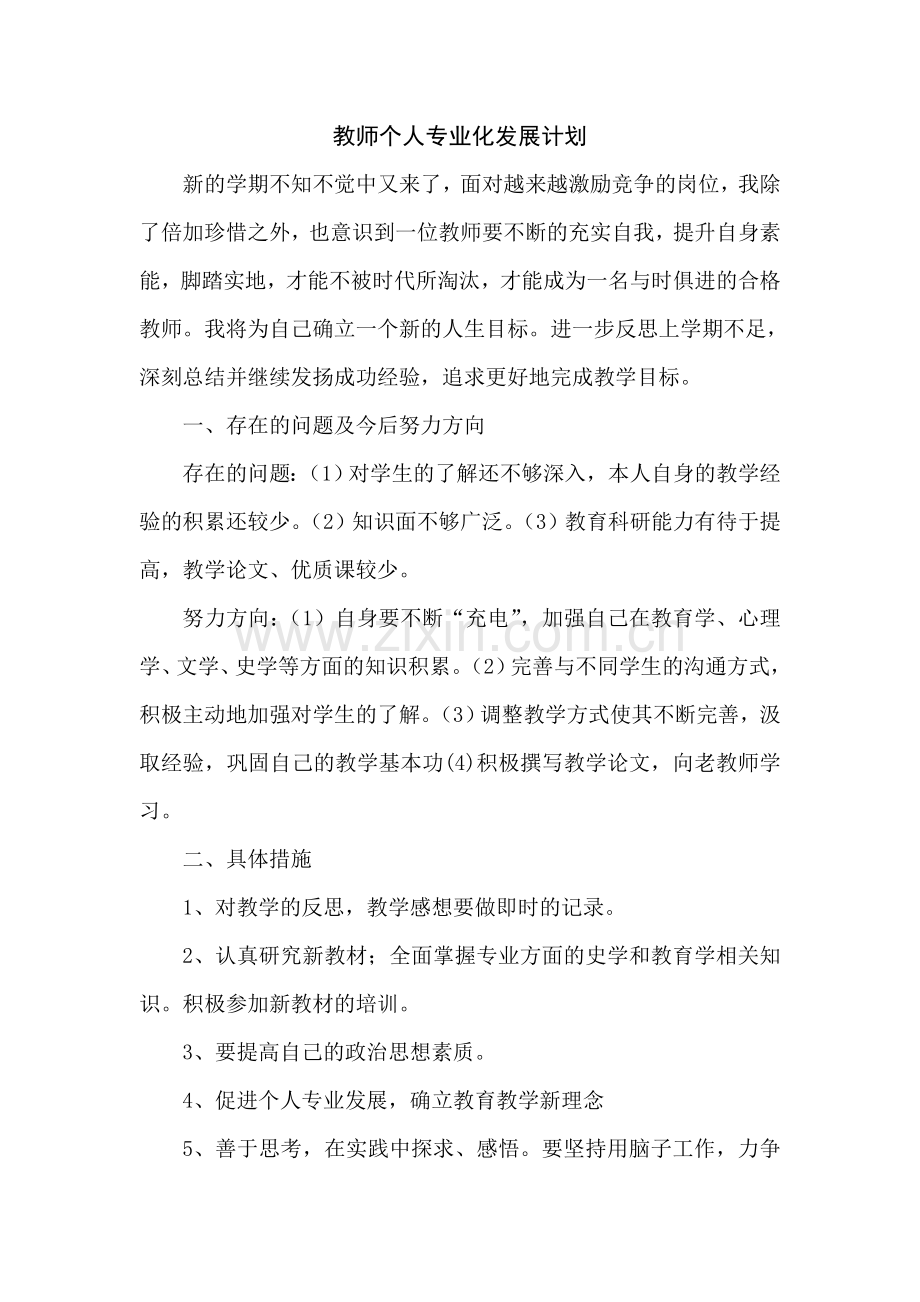 教师个人专业化发展计划.doc_第1页