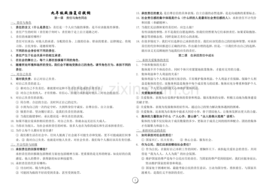 新人教版九年级政治复习提纲修订稿.doc_第1页