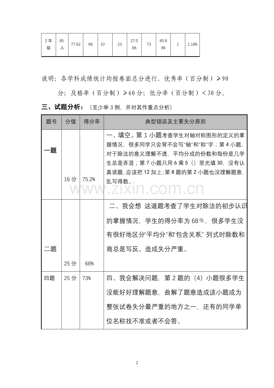 二年级数学下学期第一次月考质量分析.doc_第2页