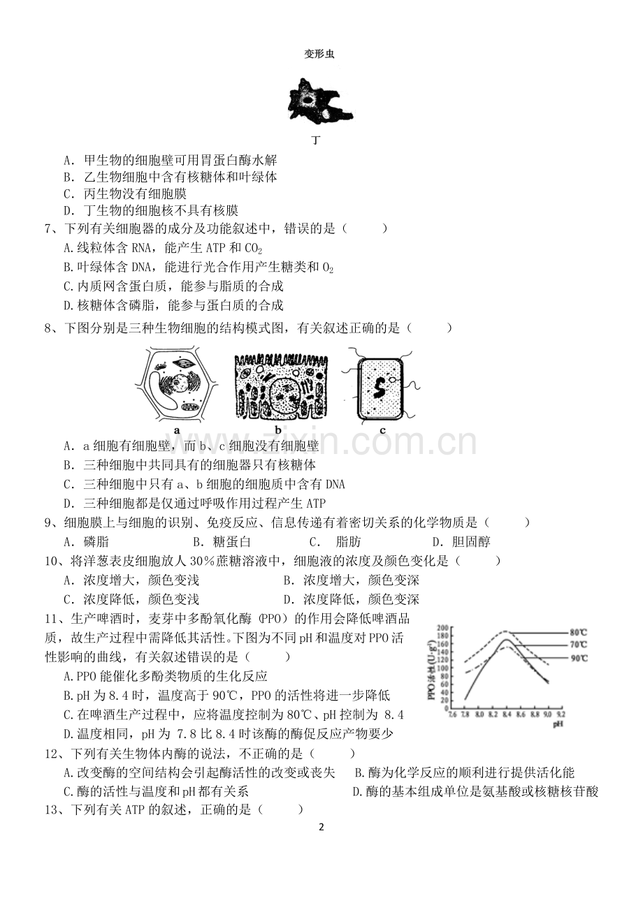 高二生物期中试卷（附答案、答卷纸）.docx_第2页