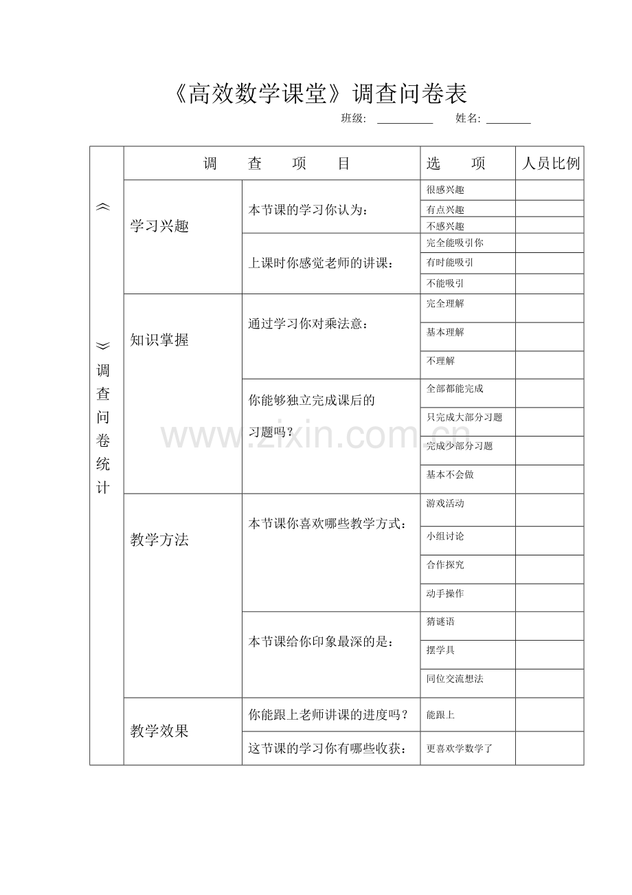 高效数学课堂调查问卷表.doc_第1页