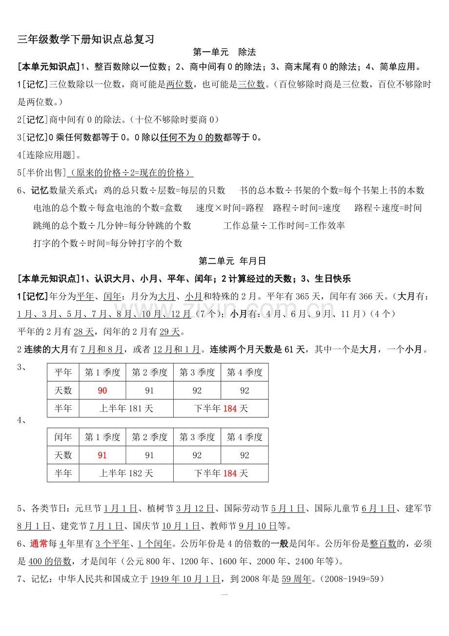 三年级数学下册知识点总复习.doc_第1页