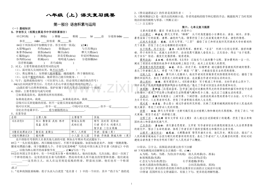 语文版八年级上册复习提要.doc_第1页