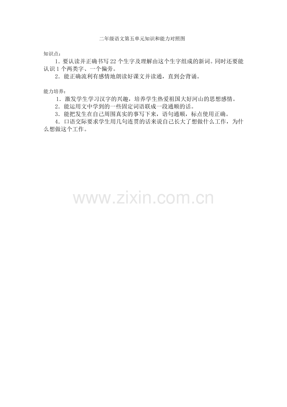 二年级语文第五单元知识和能力对照图.doc_第1页