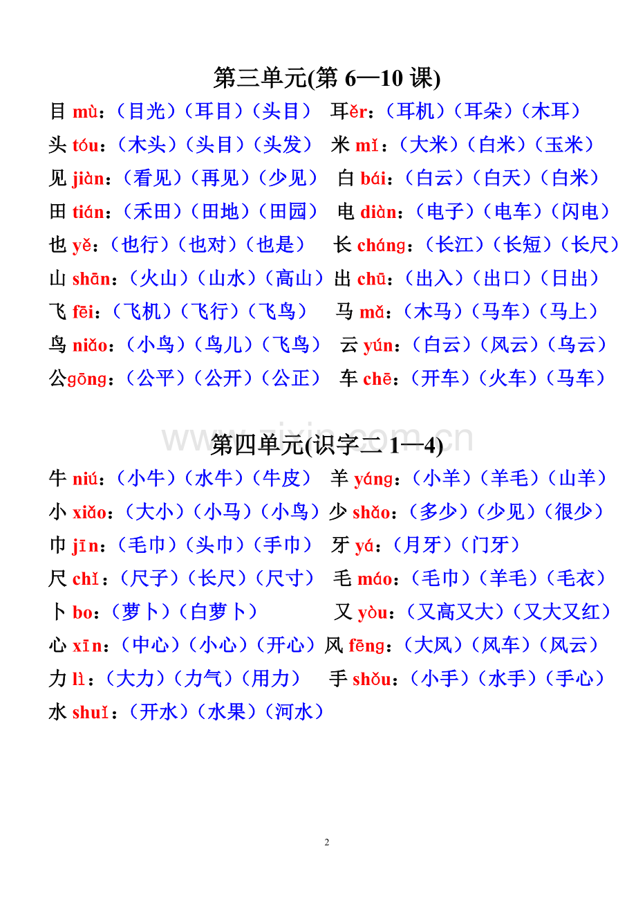 小学语文一年级上册我会写的字组词.doc_第2页