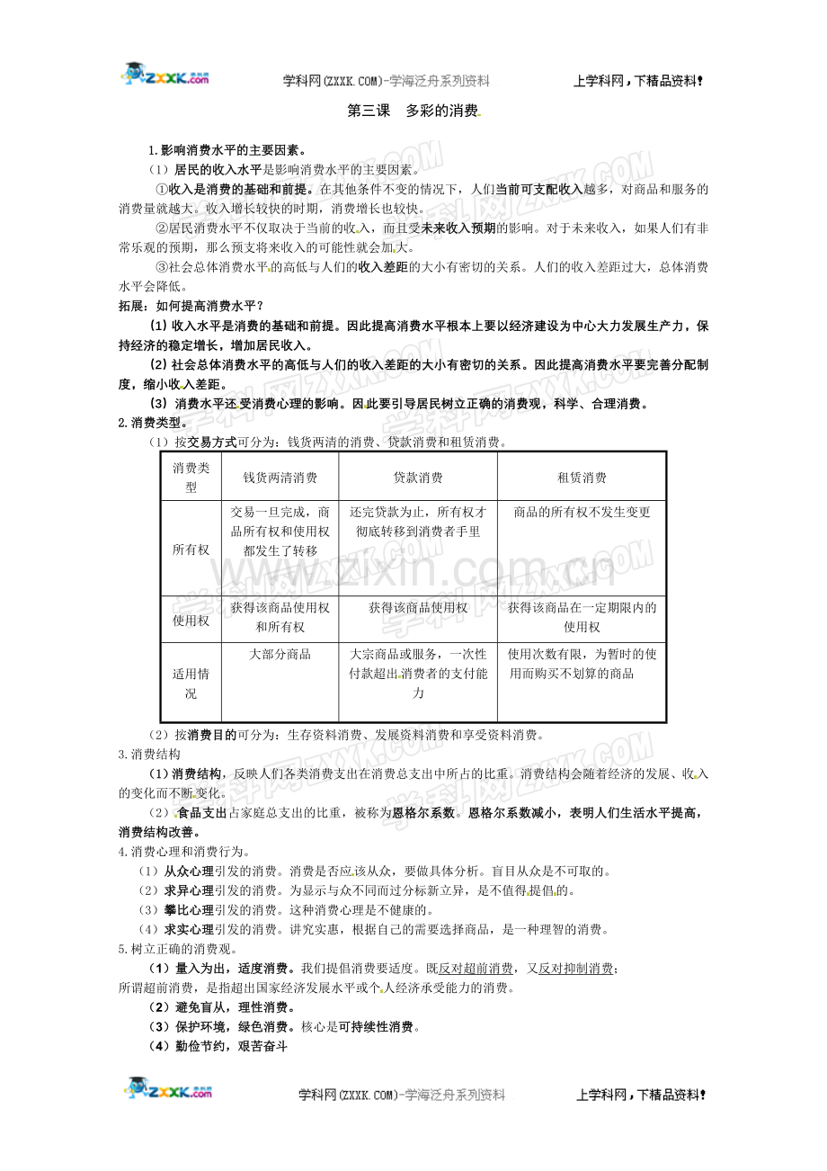 高三政治复习讲义：第三课多彩消费.doc_第1页